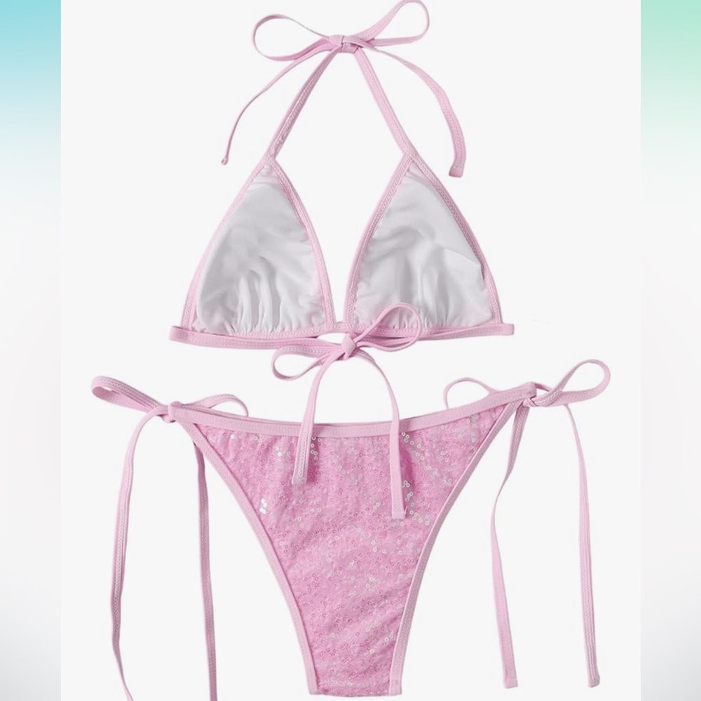 NWT Pink Sequin Bikini Set Amazon Sweatyrocks size XL - Picture 2 of 4